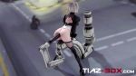 1girl 2b_(nier:automata) 3d anal animated ass blindfold blurry boots bottomless bouncing_breasts breasts depth_of_field dildo female_focus full_body high_heel_boots high_heels highres huge_dildo indoors large_insertion leaning_forward legs machine nier nier:automata nier_(series) nipples sex_machine sex_toy short_hair silver_hair small_breasts solo sound stomach_bulge thigh_boots thighhighs tiaz-3dx torn_clothes uncensored video