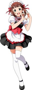 1girl amami_haruka apron brown_hair heart heart_hands idolmaster socks white_apron white_socks