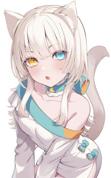 1girl animal_ears aoto_neko blonde_hair blue_eyes blush breasts cat_ears cat_girl cat_tail choker dress heterochromia highres long_hair looking_at_viewer open_mouth original single_bare_shoulder small_breasts solo tail white_hair