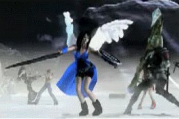 00s 1990s_(style) 3d 6+girls angel_wings animated animated_gif axe ayane_(doa) battle crossover dead_fantasy dead_or_alive fighting final_fantasy final_fantasy_vii final_fantasy_vii:_advent_children final_fantasy_viii final_fantasy_x final_fantasy_x-2 hitomi_(doa) kairi_(shery_rakuura) kingdom_hearts kingdom_hearts_ii lowres monty_oum multiple_girls ninja_gaiden rachel_(ninja_gaiden) retro_artstyle rikku_(ff10) rinoa_heartilly tecmo tifa_lockhart weapon wings