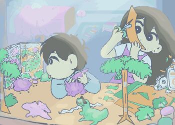 Rule 34 | 1boy, 1girl, little brother, long hair, mari (omori), older sister, omori, short hair, siblings, sunny (omori), teenage girl and younger boy