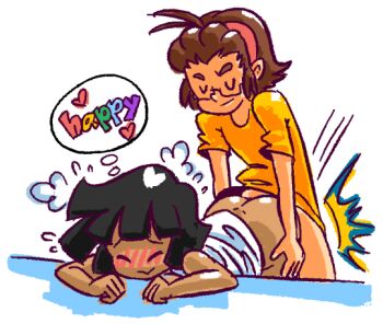 2boys :&gt; anal androgynous ass black_hair bottomless character_request clothes_lift dark_skin doggystyle happy_sex huge_ass minus8-kun minuspal moaning motion_lines multiple_boys non-web_source original penis sex sex_from_behind shiny_skin shirt_lift source_request standing standing_sex trap wavy_mouth yaoi