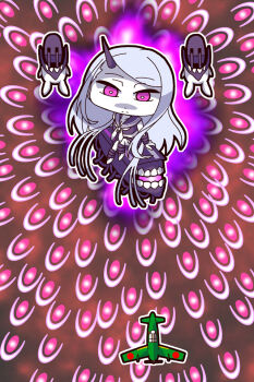 Rule 34 | 1girl, abyssal aircraft carrier wasp princess, abyssal ship, aircraft, airplane, ankle wrap, black horns, black sailor collar, dodonpachi, dodonpachi daifukkatsu, donpachi (series), flight deck, glowing, glowing eyes, horns, j7w shinden, kantai collection, long hair, mahoroba shirou, pale skin, purple eyes, sailor collar, single horn, very long hair, white hair, wrist wrap