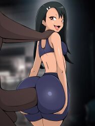 1boy 1girl anal animated ass ass_focus black_hair bouncing_ass breasts brown_eyes curvy dark-skinned_male dark_skin gym gym_shirt gym_uniform highres huge_ass huge_penis ijiranaide_nagatoro-san interracial large_penis looking_back nagatoro_hayase naughty_face penetration_through_clothes penis sex shirt standing standing_sex stomach_bulge tagme testicles thick_thighs thighs video wide_hips zonen404