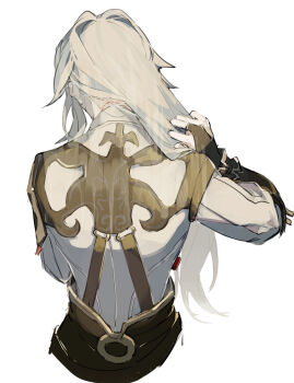 1boy cropped_torso facing_away from_behind honkai:_star_rail honkai_(series) jing_yuan long_hair male_focus mississipping simple_background solo upper_body white_background white_hair