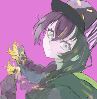 Rule 34 | 1girl, baseball cap, black hair, blonde hair, braid, commentary, duel monster, gekokani, gloves, hat, highres, hood, hoodie, looking at viewer, low twin braids, multicolored hair, official alternate costume, official alternate hairstyle, pink background, s-force rappa chiyomaru, s:p little knight, simple background, smile, solo, twin braids, upper body, yu-gi-oh!