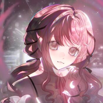 Rule 34 | 1girl, absurdres, backlighting, bare shoulders, bench, black bow, black ribbon, black sky, bow, bow choker, bowtie, brown eyes, chinese commentary, choker, closed mouth, collarbone, commentary request, dot nose, eyelashes, frilled shirt, frilled sleeves, frills, gugu gaga gugu fan, hair bow, hair intakes, hair ribbon, hand on own cheek, hand on own face, happy, highres, infinity nikki, light blush, light particles, light rays, lips, long hair, long sidelocks, long sleeves, low twintails, night, night sky, nikki (nikki), nikki (series), off-shoulder shirt, off shoulder, outdoors, perfect start (infinity nikki), pink bow, pink bowtie, pink choker, pink hair, pink lips, puffy long sleeves, puffy sleeves, ribbon, see-through clothes, see-through sleeves, shirt, sidelocks, single stripe, sky, smile, snow, snowing, solo, sparkle, striped bow, striped bowtie, striped choker, striped clothes, swept bangs, tress ribbon, twintails, upper body, very long hair, wavy hair, white shirt, winter