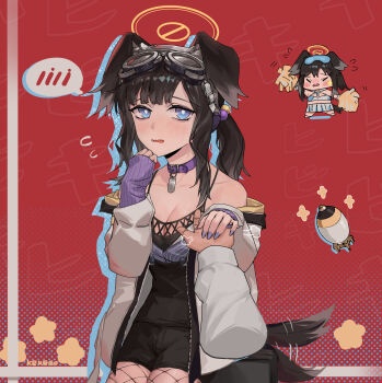 1girl absurdres animal_ears black_hair blue_archive blue_eyes blush commentary_request embarrassed halo hibiki_(blue_archive) highres kekego long_hair looking_at_viewer solo yellow_halo