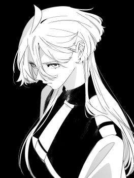 1girl absurdres asticassia_school_uniform closed_mouth commentary_request greyscale gundam gundam_suisei_no_majo highres jacket korean_commentary long_hair looking_at_viewer miorine_rembran monochrome necktie school_uniform snapagi solo upper_body