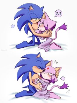 1boy 1girl animal_ears blaze_the_cat blue_fur cat_ears cat_girl cat_tail closed_eyes fang furry furry_female grey_background heart highres kiss open_mouth purple_fur simple_background smile sonic_(series) sonic_the_hedgehog tail tickling yeonwu08