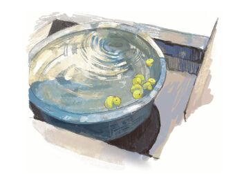 bucket commentary_request highres no_humans original ripples rubber_duck sink still_life sunoji08 water white_background