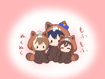 Rule 34 | 3girls, :3, ^ ^, blue hair, blush, brown hair, cheval grand (umamusume), chibi, chibi only, closed eyes, closed mouth, commentary request, full body, gomashio (goma feet), hat, long hair, multicolored hair, multiple girls, no mouth, red panda costume, short hair, siblings, sisters, sitting, smile, translation request, two-tone hair, umamusume, v sisters, verxina (umamusume), vivlos (umamusume), white hair, white hat, | |