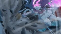 1boy 1girl animated anime_screenshot bleach bleach:_sennen_kessen-hen breasts hat kurosaki_ichigo large_breasts long_hair meninas_mcallon peaked_cap punch skirt tagme video