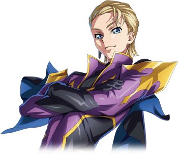 1boy black_gloves blue_eyes bodysuit closed_mouth code_geass code_geass:_lost_stories code_geass_(manga) f4samurai game_cg gloves looking_at_viewer official_art purple_bodysuit schnee_hexenhaus short_hair solo