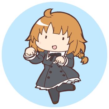 Rule 34 | 1girl, :d, ahoge, assault lily, black pantyhose, black ribbon, black skirt, blue background, blunt bangs, blush, braid, braided ponytail, brown hair, brown shoes, chibi, commentary request, cropped jacket, frilled skirt, frills, full body, futagawa fumi, high-waist skirt, juliet sleeves, legs up, long sleeves, looking at viewer, lowres, masaki itsuki, miniskirt, neck ribbon, open mouth, pantyhose, paw pose, puffy sleeves, ribbon, round image, school uniform, shoes, simple background, single braid, skirt, smile, solo, standing, standing on one leg, transparent background, yurigaoka girls academy school uniform, | |