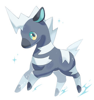 animal_focus artist_name blitzle blue_eyes commentary_request gen_5_pokemon iwasi_29 nintendo no_humans pokemon pokemon_(creature) simple_background sparkle tail twitter_username white_background zebra