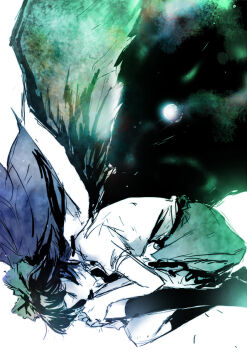 Rule 34 | 1girl, black hair, bow, closed eyes, female focus, hair bow, long hair, reiuji utsuho, short sleeves, sketch, skirt, socks, solo, tima, touhou, wings