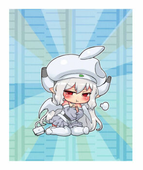 1girl apple_inc. blush chibi female_focus hat horns personification plug red_eyes sankuma solo thighhighs wings