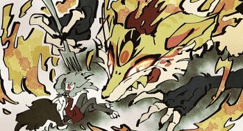 2girls beelzebub_(helluva_boss) demon_girl dog_girl face-to-face fox_girl furry furry_female hellaverse helluva_boss highres loona_(helluva_boss) multiple_girls third_eye tongue yasutak1192