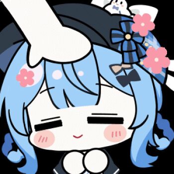 1girl 1other =_= animated animated_gif artist_collaboration black_capelet black_hat blue_hair blush_stickers braid braided_hair_rings capelet chibi chibi_only chunye_haruya closed_eyes closed_mouth facing_viewer flower hair_rings hand_on_another&#039;s_head hat headpat lowres mahou_shoujo_no_majo_saiban nekoyashiki_riri no_nose out_of_frame own_hands_together pink_flower short_hair simple_background solo_focus tachibana_sherry transparent_background upper_body
