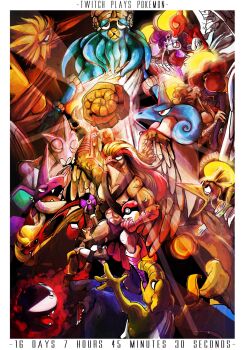 1990s_(style) 1boy abs angel_wings bad_id bad_tumblr_id charmeleon drowzee everyone farfetch'd flareon gastly gen_1_pokemon halo helix_fossil highres lapras legendary_pokemon nidoking nintendo omanyte personification pidgeot poke_ball poke_ball_(basic) pokemon pokemon_rgby raticate rattata red_(pokemon) retro_artstyle spring_onion tia_(iris-sempi) twitch_plays_pokemon vileplume wings zapdos