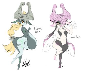 1girl 2022 alternate_breast_size_(smaller) alternate_form arm_tattoo ass barefoot black_skin blue_skin braid braided_ponytail breasts callie_(splatoon) callie_(splatoon)_(cosplay) character_name colored_sclera colored_skin commentary cosplay covered_eyes crossover deer_girl dullvivid english_commentary fang fang_out feet female_focus floating furry furry_female hands_up helmet helmet_over_eyes highres huge_breasts inkling leg_tattoo long_hair midna mole mole_under_eye multicolored_skin navel nintendo nipples nude orange_hair pink_helmet plantar_flexion ponytail red_eyes sagging_breasts solo splatoon_(series) splatoon_1 squid_girl standing standing_on_one_leg star_(symbol) star_tattoo tattoo the_legend_of_zelda the_legend_of_zelda:_twilight_princess thick_thighs thighs twintails two-tone_skin wide_hips yellow_sclera