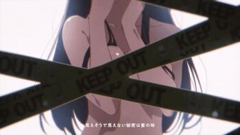 1girl animated animated_gif audible_music caution_tape hoshino_ai idol_(yoasobi) keep_out long_hair music_video nude oshi_no_ko purple_hair star_(symbol) tagme