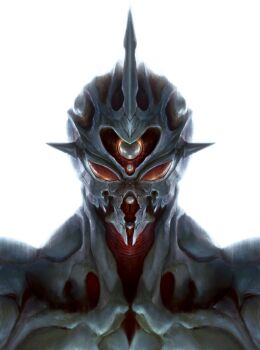 1boy biomechanical biopunk dave_rapoza forehead_jewel guyver_i highres horns kyoushoku_soukou_guyver looking_at_viewer male_focus portrait science_fiction single_horn solo yellow_eyes