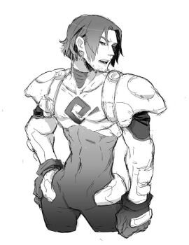 10s 1boy armor bantrain gambit male_focus marvel monochrome simple_background sketch solo togatsuko x-men