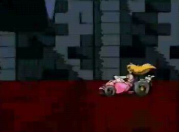 Rule 34 | 1990s (style), animated, animated gif, blonde hair, crown, dress, long hair, lowres, mario (series), mario kart, mario kart 64, nintendo, pink dress, princess peach, super mario bros. 1, tagme, thwomp