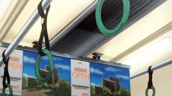 Rule 34 | 4girls, animated, animated gif, anime screenshot, blue collar, blue skirt, bow, bowtie, collar, hair ornament, hairclip, hanging, hibike! euphonium, katou hazuki, kousaka reina, kyoto animation, multiple girls, oumae kumiko, people, pink bow, pink bowtie, poster (object), school uniform, serafuku, skirt, train interior, white serafuku