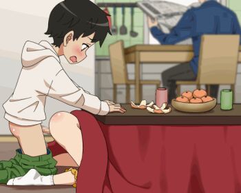 1boy 1girl all_fours animated animated_gif ass black_hair blush bowl brother_and_sister censored clothes_lift clothes_pull doggystyle erection food fruit hood hoodie incest indoors kodomo_doushi koshiansan loli moaning mosaic_censoring orange_(fruit) original pants pants_pull penis sex sex_from_behind shirt short_hair shota siblings skirt skirt_lift socks stealth_sex thighs twintails