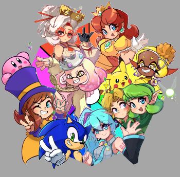 4boys 6+girls a_hat_in_time absurdres aqua_eyes aqua_hair blue_eyes blue_hair blue_pikmin color_wheel_challenge daisy_(flower) detached_sleeves flower frye_(deep_cut_outfit)_(splatoon) frye_(splatoon) gen_1_pokemon glow_pikmin hair_ornament hat_kid hatsune_miku highres ice_pikmin kirby kirby_(series) link long_hair looking_at_viewer mario mario_(series) multiple_boys multiple_drawing_challenge multiple_girls navi necktie nin10ja nintendo open_mouth pearl_(mc.princess)_(splatoon) pearl_(splatoon) pikachu pikmin_(creature) pikmin_(series) pokemon pokemon_(creature) princess_daisy purah purple_pikmin red_pikmin saria_(zelda) shirt smile sonic_(series) sonic_the_hedgehog splatoon_(series) splatoon_2 splatoon_3 the_legend_of_zelda the_legend_of_zelda:_ocarina_of_time the_legend_of_zelda:_tears_of_the_kingdom thighhighs twintails very_long_hair vocaloid winged_pikmin yellow_pikmin young_link