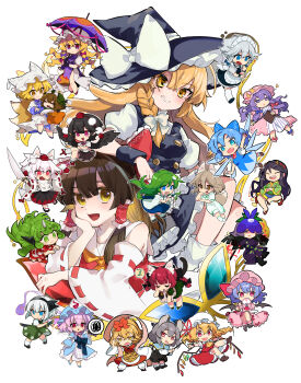 6+girls absurdres animal_ear_fluff animal_ears animal_hat animal_print apron arm_on_another&#039;s_head arm_rest ascot bat_wings bird_wings black_dress black_hair black_hairband black_hat black_skirt black_vest black_wings blonde_hair blue_bow blue_capelet blue_dress blue_eyes blue_hair blue_hat blue_kimono blue_shorts blue_skirt blue_tabard book bow braid brooch brown_eyes brown_hair capelet cat_ears cat_tail chen cirno closed_eyes closed_mouth commentary_request cone_horns crescent crescent_hat_ornament crystal crystal_wings cup curly_hair detached_sleeves detached_wings dowsing_rod dress drinking flandre_scarlet flip-flops floating_skull flower flower_on_head fox_ears fox_girl fox_tail frilled_bow frilled_hair_tubes frilled_kimono frilled_skirt frills frog_hair_ornament geta gohei green_dress green_eyes green_hair green_hat green_ribbon green_shirt green_skirt green_vest grey_hair grin hagoromo hair_bow hair_ornament hair_tubes hairband hakurei_reimu hall_jion hand_on_own_cheek hand_on_own_face hat hat_bow hat_ornament hat_ribbon highres hitodama hitodama_print holding holding_cup holding_gohei holding_plate holding_sword holding_umbrella holding_weapon horn_ornament horn_ribbon horns hug ice ice_wings inubashiri_momiji izayoi_sakuya japanese_clothes jewelry kaenbyou_rin katana kimono kirisame_marisa kitsune kochiya_sanae komainu_ears komainu_girl komano_aunn konpaku_youmu konpaku_youmu_(ghost) kudamaki_tsukasa lobelia_(flower) long_hair long_sleeves looking_at_viewer maid maid_headdress mob_cap mouse_ears mouse_girl mouse_tail multicolored_hair multicolored_wings multiple_girls multiple_hair_bows multiple_tails nazrin neck_ribbon nekomata nippaku_zanmu open_book open_mouth patchouli_knowledge pinafore_dress pink_eyes pink_hair pink_hat pink_shirt pink_skirt plate pointy_ears pom_pom_(clothes) purple_bow purple_dress purple_eyes purple_flower purple_hair purple_tabard red_bow red_eyes red_hair red_hat red_ribbon red_shirt red_skirt red_vest remilia_scarlet ribbon ribbon-trimmed_sleeves ribbon_trim romper saigyouji_yuyuko sandals shameimaru_aya shawl sheath sheathed shirt shorts siblings side_braid single_braid single_horn sisters skirt skirt_set sleeping sleeve_garter sleeveless sleeveless_dress smile spoken_squiggle spoken_zzz squiggle streaked_hair striped_clothes striped_dress sword tabard tail teacup tengu-geta tiger_print tokin_hat toramaru_shou touhou triangular_headpiece twin_braids two-tone_hair two_tails umbrella vertical-striped_clothes vertical-striped_dress very_long_hair vest vine_print waist_apron weapon white_bow white_dress white_hat white_romper white_shirt white_shorts wide_sleeves wings witch_hat wolf_ears wolf_girl wolf_tail yakumo_ran yakumo_yukari yellow_ascot yellow_eyes yellow_horns yomotsu_hisami zzz