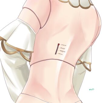 1girl artist_name back back_focus cecilia_immergreen cecilia_immergreen_(1st_costume) commentary detached_collar detached_sleeves doll_joints english_commentary english_text french_text from_behind german_text head_out_of_frame highres hololive hololive_english joints kivo norwegian_text simple_background solo switch virtual_youtuber white_background