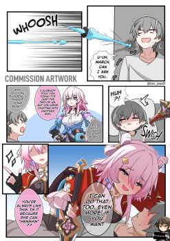 Rule 34 | absurdres, caelus (honkai: star rail), colorized, commission, domination, english text, highres, honkai: star rail, honkai (series), kulojawa, loldragongg, march 7th (honkai: star rail), march 7th (hunt) (honkai: star rail), march 7th (preservation) (honkai: star rail), mihoyo, speech bubble, tagme, trailblazer (honkai: star rail), velvet crowe, yandere