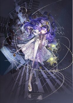 Rule 34 | 1girl, abstract background, absurdres, black gloves, blue eyes, blue hair, bow (music), chinese commentary, clothing cutout, commentary request, crossed legs, dark background, dress, floating hair, full body, gloves, gradient pantyhose, gudok, hair intakes, hair ornament, highres, holding, holding bow (music), holding instrument, instrument, juliet sleeves, kokoshnik, long hair, long sleeves, looking at viewer, miaowa zhongzi guaguale, music, official alternate costume, pantyhose, playing instrument, print pantyhose, puffy sleeves, reverse:1999, short dress, shoulder cutout, single glove, smile, solo, standing, star (symbol), star hair ornament, starry sky print, very long hair, voyager (choir of the stars) (reverse:1999), voyager (reverse:1999), watson cross, white dress, wide sleeves