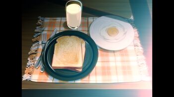 2010s 2011 black_bar bread bread_slice cross cup drinking_glass egg egg_(food) egg_yolk food glass highres jellyfish_(company) kamimura_akiko keisuke_(sisters) kouzaka_kouhei latin_cross milk no_bra older_female_and_younger_male pov premature_ejaculation sisters_~natsu_no_saigo_no_hi~ step-incest stepmother stepmother_and_stepson taki_minashika toast