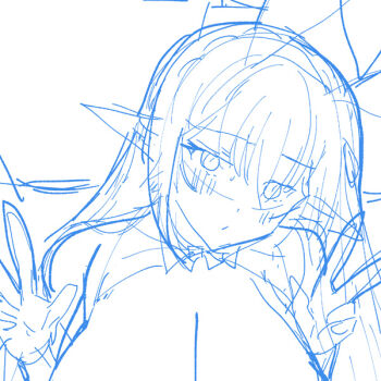 1girl animal_ears blush bow bowtie braid breasts cleavage crossed_bangs crown_braid double_v elf hair_ribbon large_breasts long_hair monochrome ninoko original playboy_bunny pointy_ears rabbit_ears ribbon sketch sylpha_(ninoko) v white_background