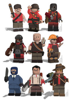 1other 6+boys axe baseball_bat baseball_cap black_hat black_overalls black_vest blu_spy_(tf2) blue_jacket blue_pants collared_shirt commentary dark-skinned_male dark_skin demoman_(tf2) engineer_(tf2) english_commentary formal_clothes gun hat heavy_(tf2) helmet highres holding holding_axe holding_baseball_bat holding_gun holding_knife holding_pickaxe holding_sword holding_weapon jacket jumpsuit knife lego_minifig looking_at_viewer male_focus mask medic_(tf2) multiple_boys overalls pants pickaxe pinstripe_pattern pinstripe_suit protowilson pyro_(tf2) red_demoman_(tf2) red_engineer_(tf2) red_heavy_(tf2) red_jumpsuit red_medic_(tf2) red_pyro_(tf2) red_scout_(tf2) red_sniper_(tf2) red_soldier_(tf2) scout_(tf2) shadow shirt simple_background smile sniper_(tf2) soldier_(tf2) spy_(tf2) suit sword team_fortress_2 toolbox vest weapon white_background white_shirt