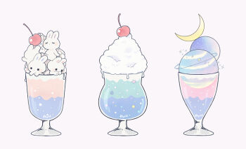 Rule 34 | animal, ayu (mog), cherry, commentary, commentary request, crescent moon, cup, drink, drinking glass, english commentary, food, fruit, mixed-language commentary, moon, no humans, original, planet, rabbit, romaji commentary, signature, simple background, sparkle, star (symbol), white background
