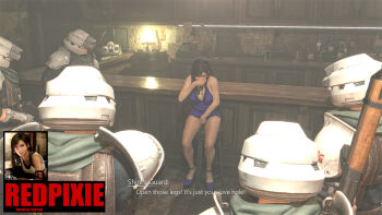 1girl 5boys black_hair blender_(medium) blue_dress dress final_fantasy final_fantasy_vii final_fantasy_vii_remake forced_masturbation forced_to_creampie guro hand_covering_mouth hand_on_own_face high_heels highres masturbation multiple_boys sexual_abuse sexual_harassment sitting sitting_on_stool tagme tifa_lockhart tifa_lockhart_(refined_dress)