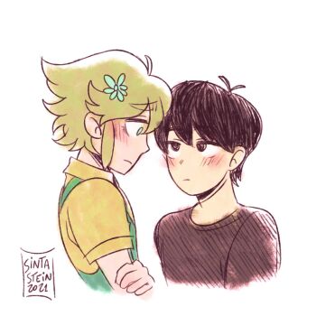 ! !! 2021 2girls 4boys :d aged_down animated animated_gif antenna_hair artist_name aubrey_(faraway)_(omori) aubrey_(omori) basil_(faraway)_(omori) basil_(omori) black_eyes black_hair black_shirt blonde_hair blush brother_and_sister brothers brown_hair clenched_teeth closed_mouth collared_shirt commentary cropped_torso dark-skinned_male dark_skin english_commentary fingernails flower frown green_eyes green_flower grin hair_behind_ear hair_flower hair_ornament hatching_(texture) heart hero_(faraway)_(omori) hero_(omori) kel_(faraway)_(omori) kel_(omori) kiss looking_at_another mari_(faraway)_(omori) mari_(omori) mari_(spirit)_(omori) multiple_boys multiple_girls nose_blush notice_lines omori open_mouth pink_hair shirt short_hair short_sleeves siblings simple_background sintastein smile sunny_(omori) teeth thumbs_up upper_teeth_only white_background yaoi yellow_shirt