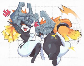 1girl ass breasts colored_sclera colored_skin crossed_legs helmet highres inkerton-kun long_hair midna multicolored_skin multiple_views narrowed_eyes nintendo one_eye_covered open_mouth orange_hair pointy_ears red_eyes sharp_teeth shortstack smile teeth the_legend_of_zelda the_legend_of_zelda:_twilight_princess thick_thighs thighs two-tone_skin yellow_sclera