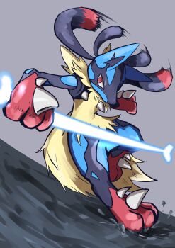 absurdres blue_fur bone furry gen_4_pokemon highres lucario mega_evolution mega_lucario mega_pokemon nintendo pokemon pokemon_(creature) shigure_na_hito spikes