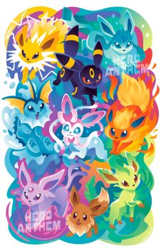 animal_focus black_fur blue_fur blue_sclera brown_fur brown_sclera cetacean_tail colored_sclera colorful eevee electricity espeon evolutionary_line facial_mark fins fish_tail flareon fluffy forehead_jewel forehead_mark forked_tail gem gen_1_pokemon gen_2_pokemon gen_4_pokemon gen_6_pokemon glaceon green_fur head_fins heroanthem highres jolteon leaf leafeon neck_fur nintendo no_humans orange_fur pawpads pink_fur pokemon pokemon_(creature) pokemon_focus pokemon_tail poster_(medium) purple_fur purple_sclera red_gem red_sclera sylveon tail two-tone_fur umbreon vaporeon white_fur yellow_fur