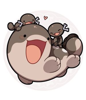 absurdres animal_focus blush clodsire closed_eyes evolutionary_line highres nintendo no_humans open_mouth paldean_wooper pokemon pokemon_(creature) pokemon_focus sevi_(seviyummy) smile tail