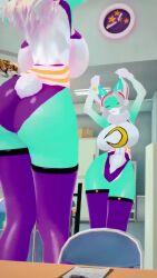 1girl 3d animal_ears animated arms_up ass ass_focus bare_shoulders belt blonde_hair blue_eyes blush boku_no_hero_academia bouncing_breasts breasts colored_skin cosplay cowboy_shot curvy dancing eyelashes fake_animal_ears female_focus furrowed_brow furry furry_female gloves green_skin highres ippan_josei large_breasts leotard mirko mirko_(cosplay) mirror multicolored_skin parted_bangs purple_thighhighs rabbit_ears rabbit_tail solo solo_focus tagme thighhighs two-tone_skin video white_gloves