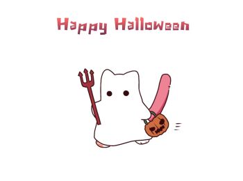 1girl animal_ears assault_lily cat_ears cat_girl cat_tail chibi covered_face full_body ghost_costume halloween halloween_bucket halloween_costume happy_halloween holding holding_polearm holding_weapon jack-o&#039;-lantern kemonomimi_mode looking_at_viewer motion_lines nigari_(ngari_0115) paw_shoes polearm running sheet_ghost shiba_tomoshibi simple_background solo tail tail_raised trident weapon white_background