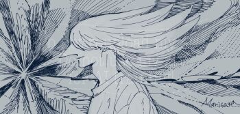 Rule 34 | 1boy, big nose, cyborg, cyborg 009, flashlight, hair over face, hair over one eye, highres, jet link, light smile, long hair, male focus, marisawa231, profile, shirt, sketch, soldier, spiked hair, tall male, waving, white hair, white shirt